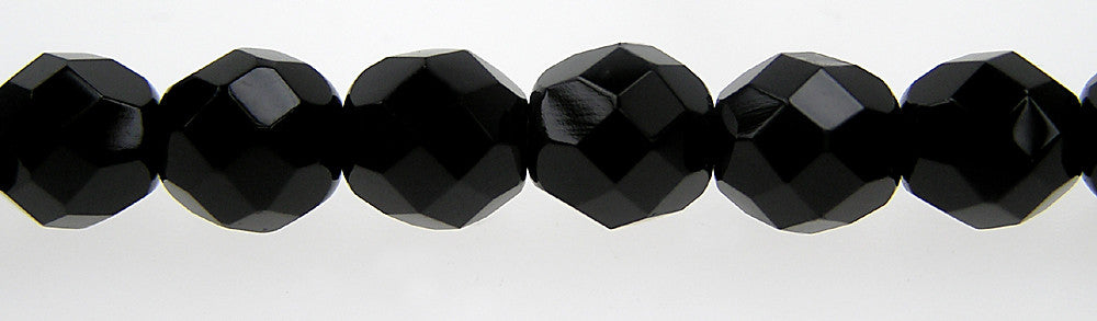 Jet black Czech Fire Polished Round Faceted Glass Beads 16 inch strands or loose