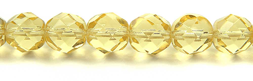 Jonquil, Czech Fire Polished Round Faceted Glass Beads, 16 inch strand