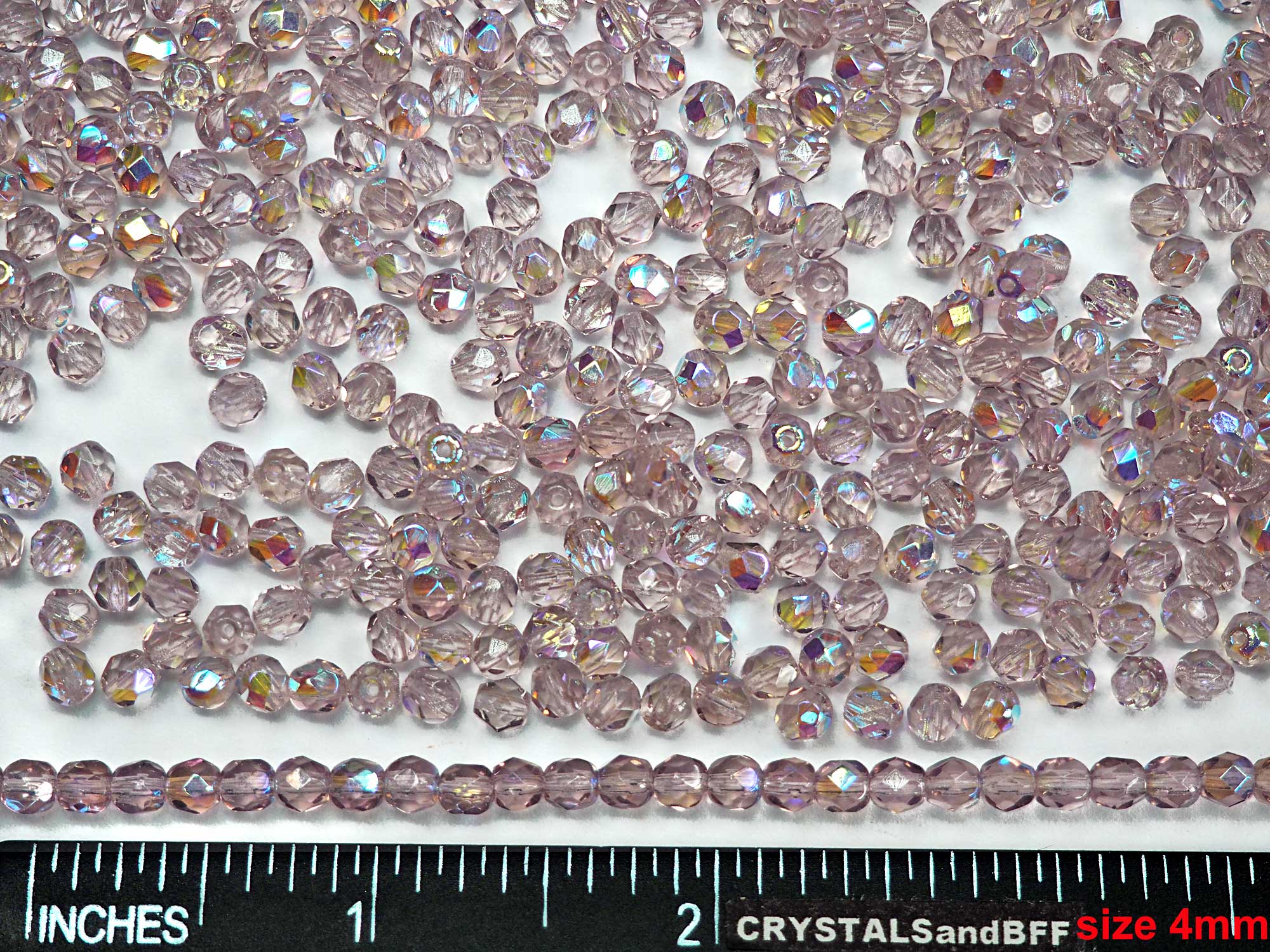 Preciosa Crystal Faceted Round Bead 4mm LIGHT ROSE AB