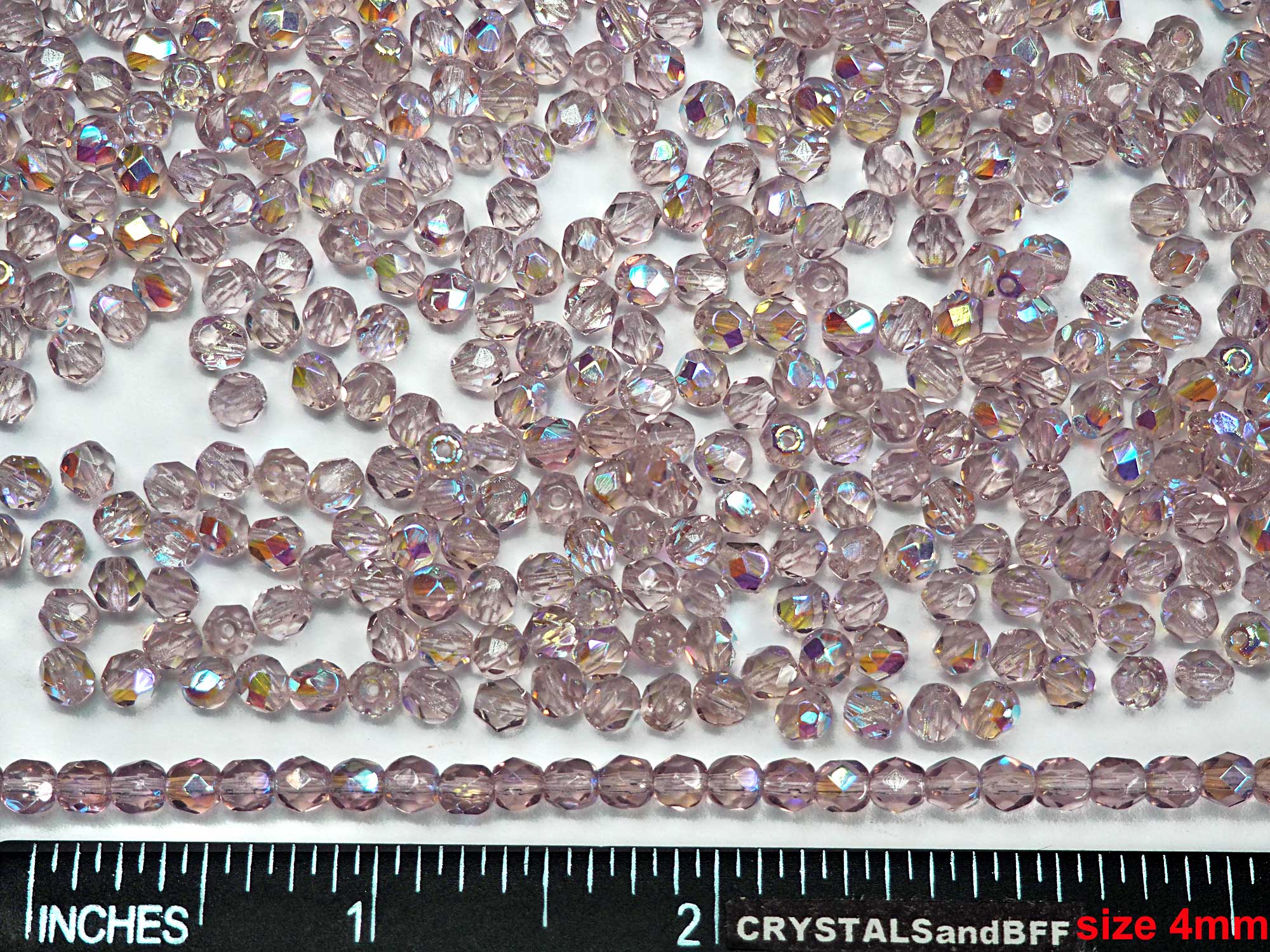 Light Amethyst AB, Preciosa Czech Glass Fire Polished Beads in sizes 4mm, 6mm
