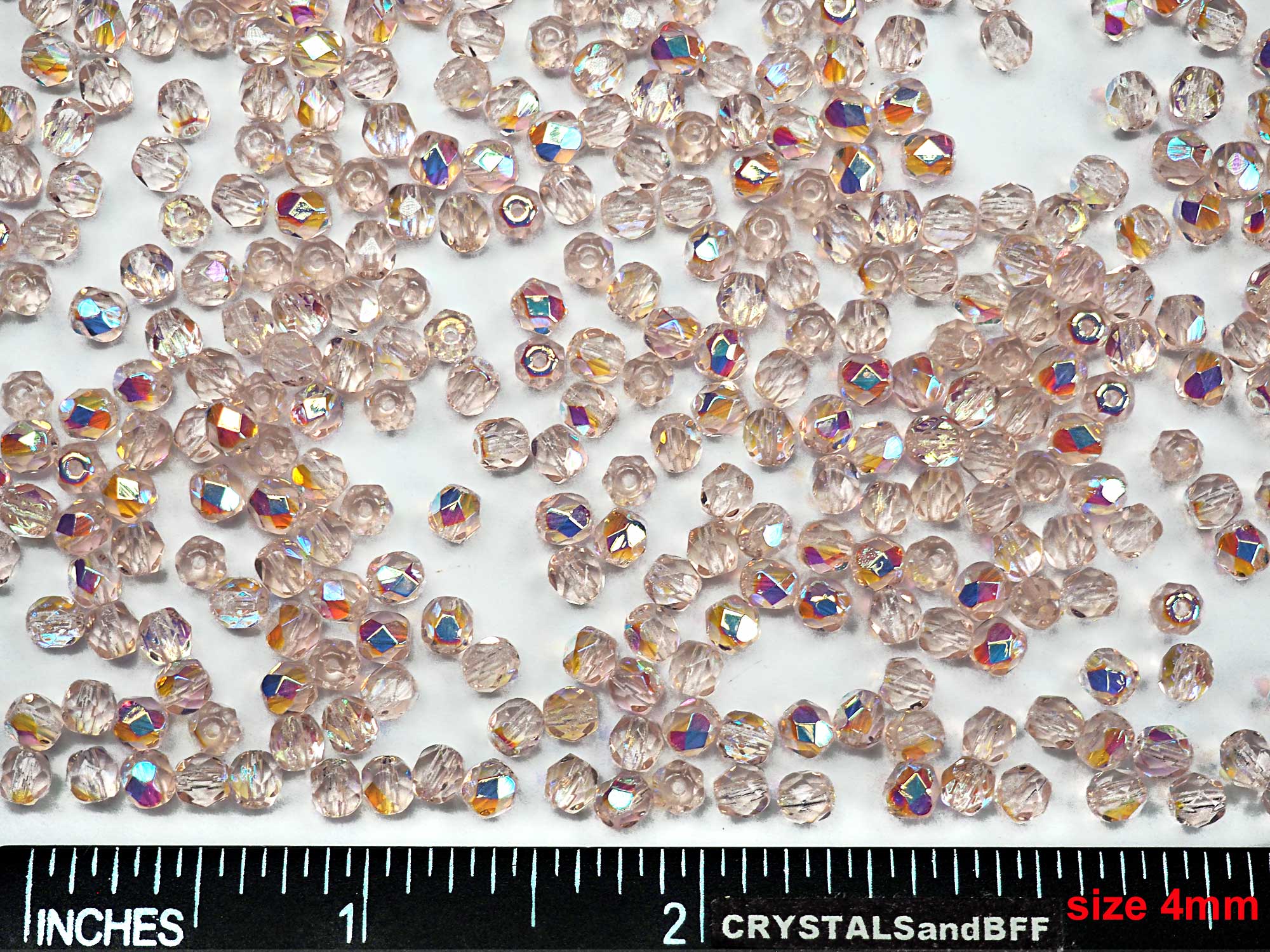 Light Rose AB, Czech Fire Polished Round Faceted Glass Beads