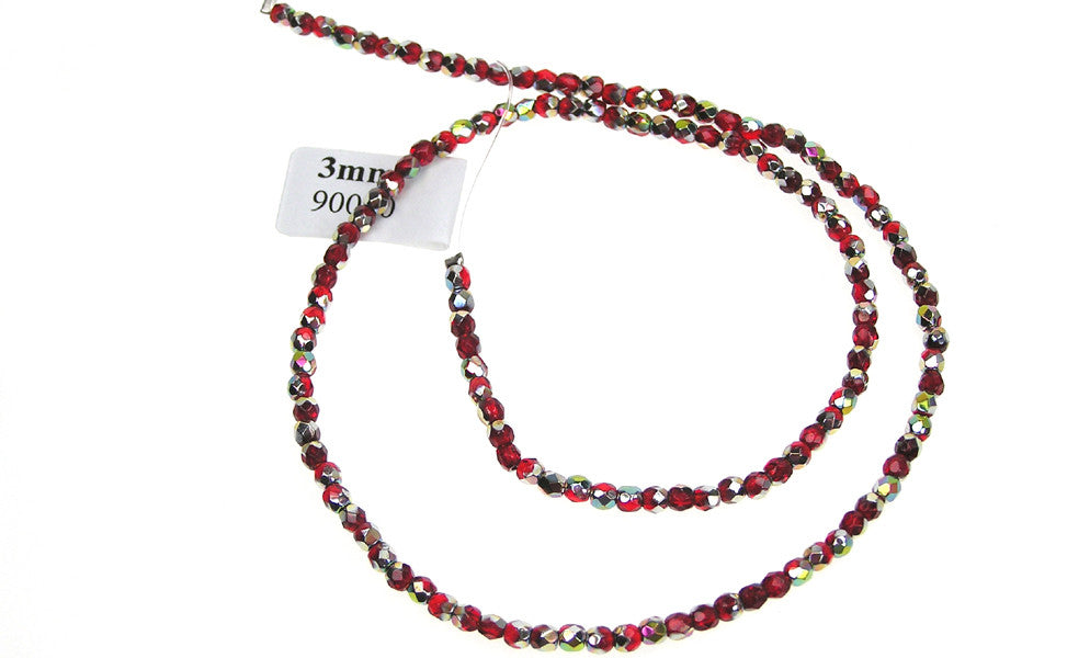 Garnet, Czech Fire Polished Round Faceted Glass Beads, 16 inch strand, -  Crystals and Beads for Friends