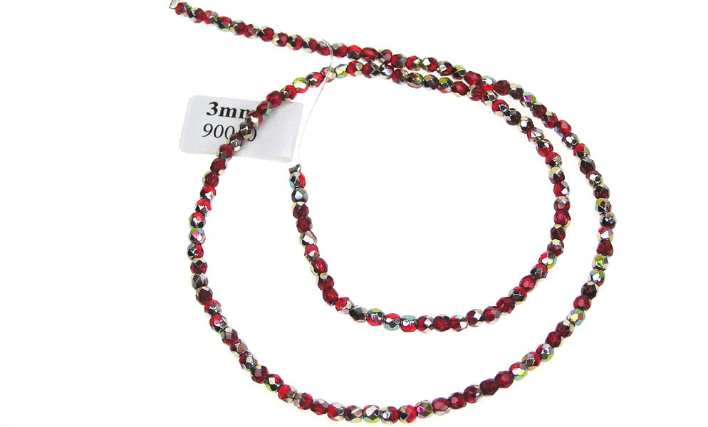 Light Siam Vitrail coated, Czech Fire Polished Round Faceted Glass Beads, 16 inch strand