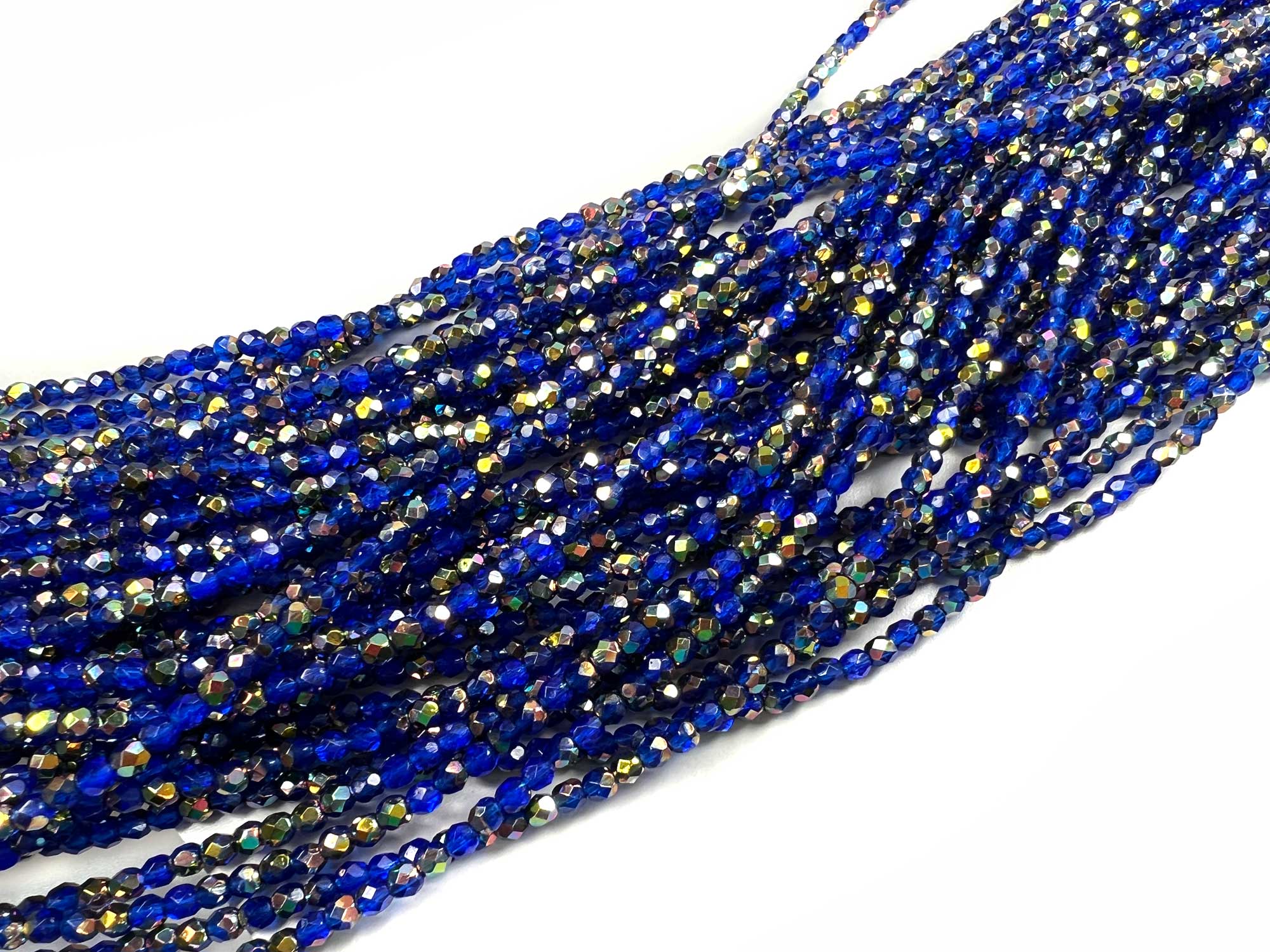 Light Cobalt Blue VITRAIL coated, Czech Fire Polished Round Faceted Glass Beads, 16 inch strand, 4mm 102pcs