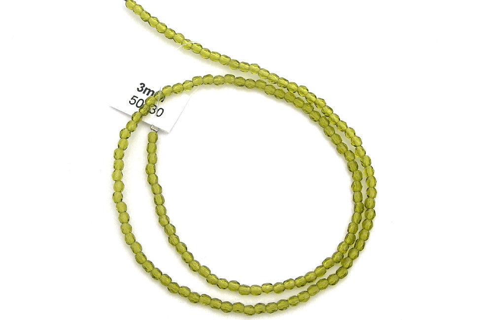 Light Olivine Czech Fire Polished Round Faceted Glass Beads 16 inch strand 3mm 135pcs