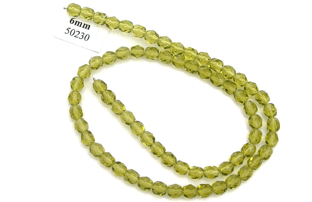 Light Olivine, Czech Fire Polished Round Faceted Glass Beads, 16 inch strand