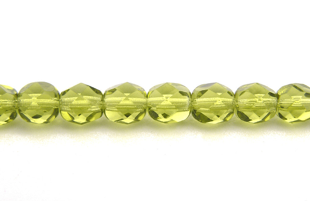 Light Olivine, Czech Fire Polished Round Faceted Glass Beads, 16 inch strand