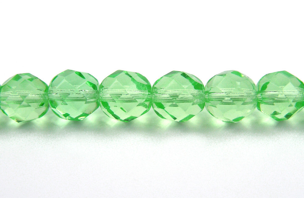 Light Peridot, Czech Fire Polished Round Faceted Glass Beads, 16 inch strand