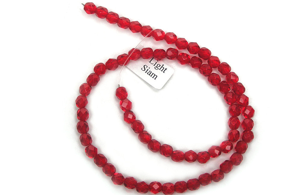 Light Siam, Czech Fire Polished Round Faceted Glass Beads, 16 inch strand, light red