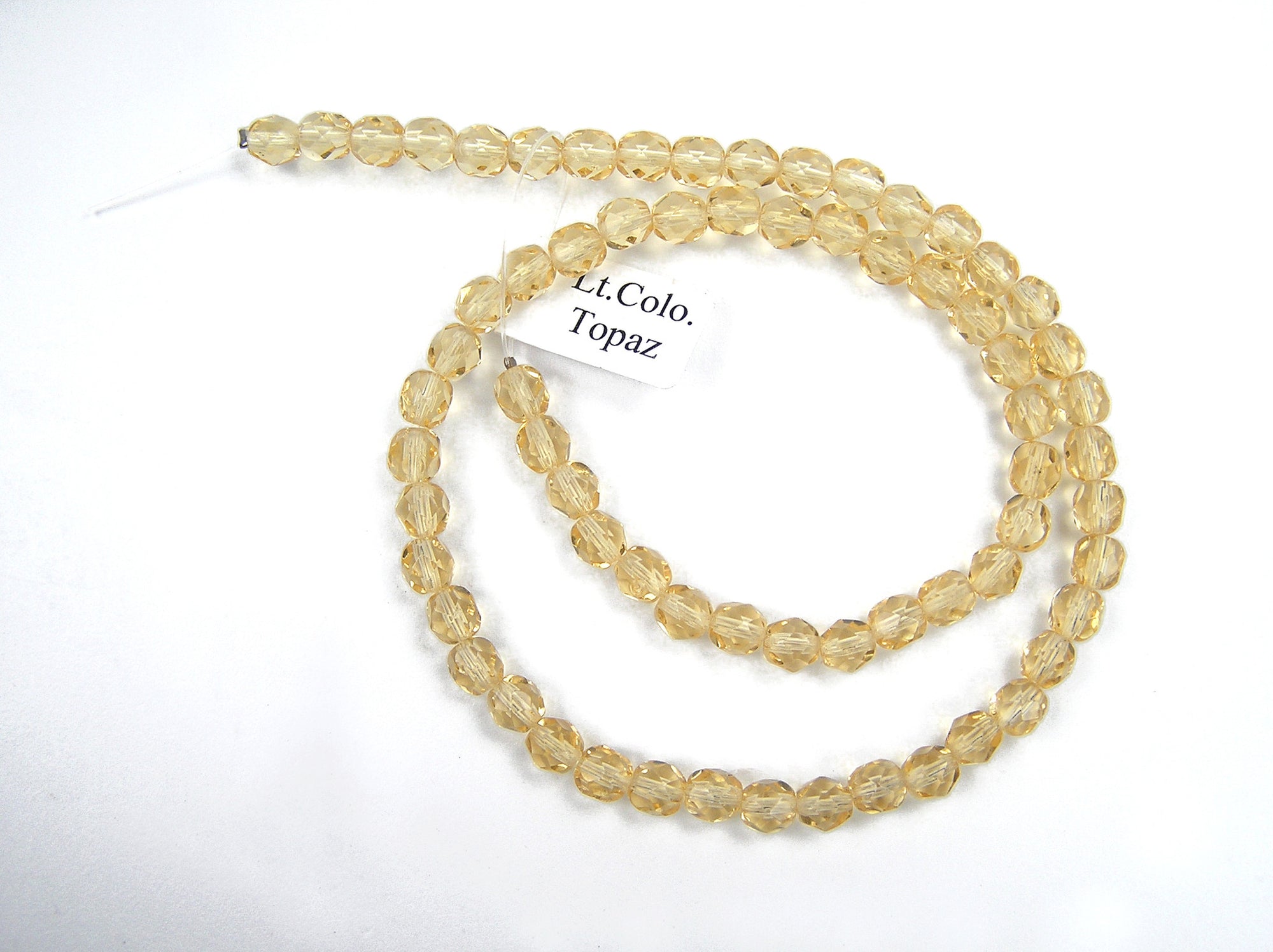 Light Colorado Topaz, Czech Fire Polished Round Faceted Glass Beads, 16 inch strand