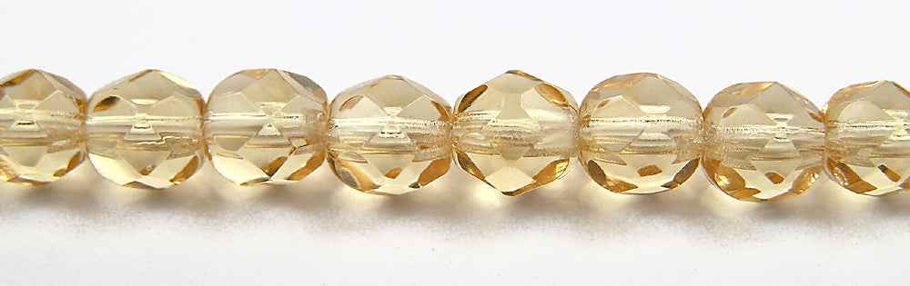 Light Colorado Topaz, Czech Fire Polished Round Faceted Glass Beads, 16 inch strand
