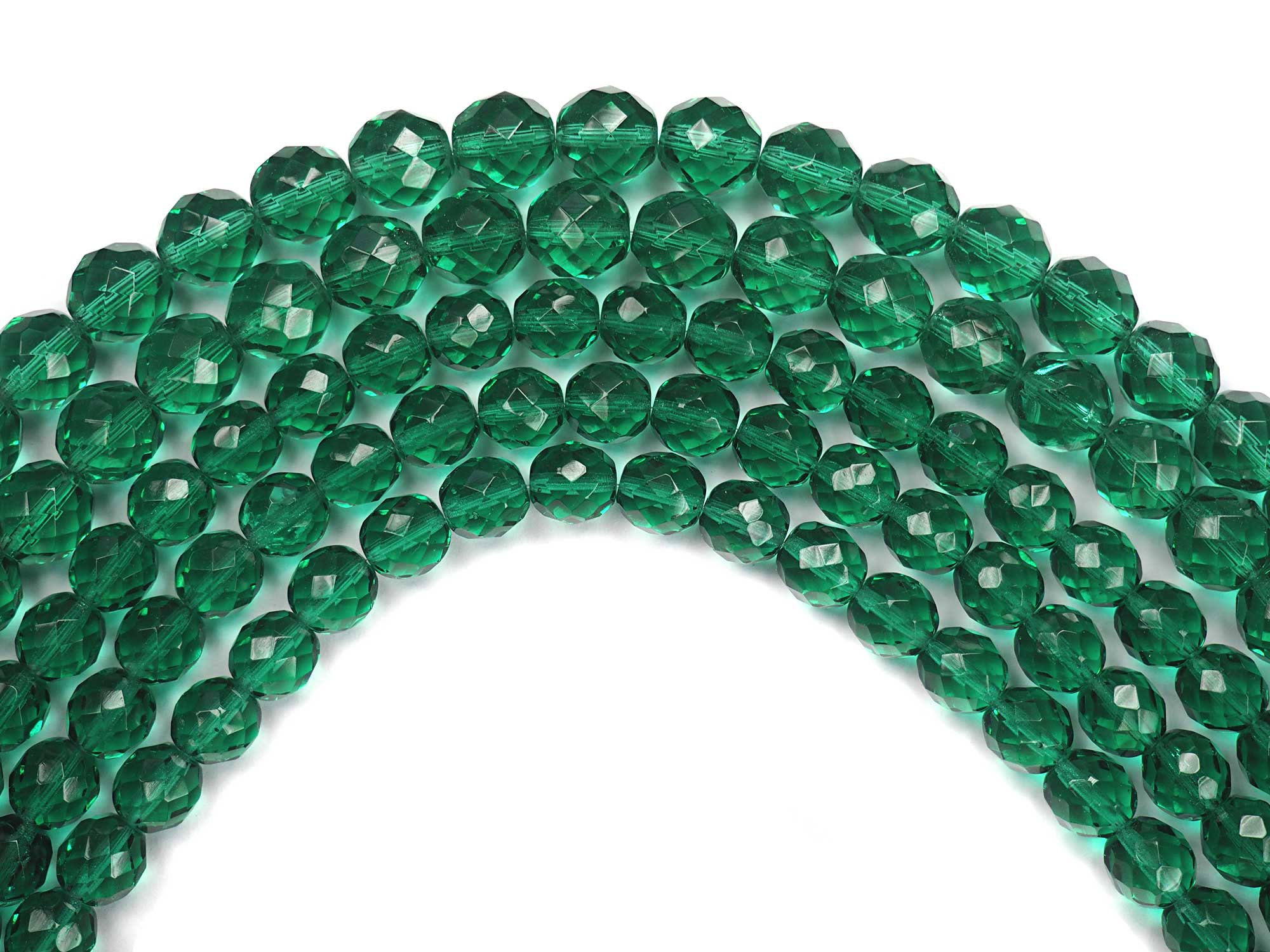 Light Emerald, Czech Fire Polished Round Faceted Glass Beads, 16 inch strand, lt.green