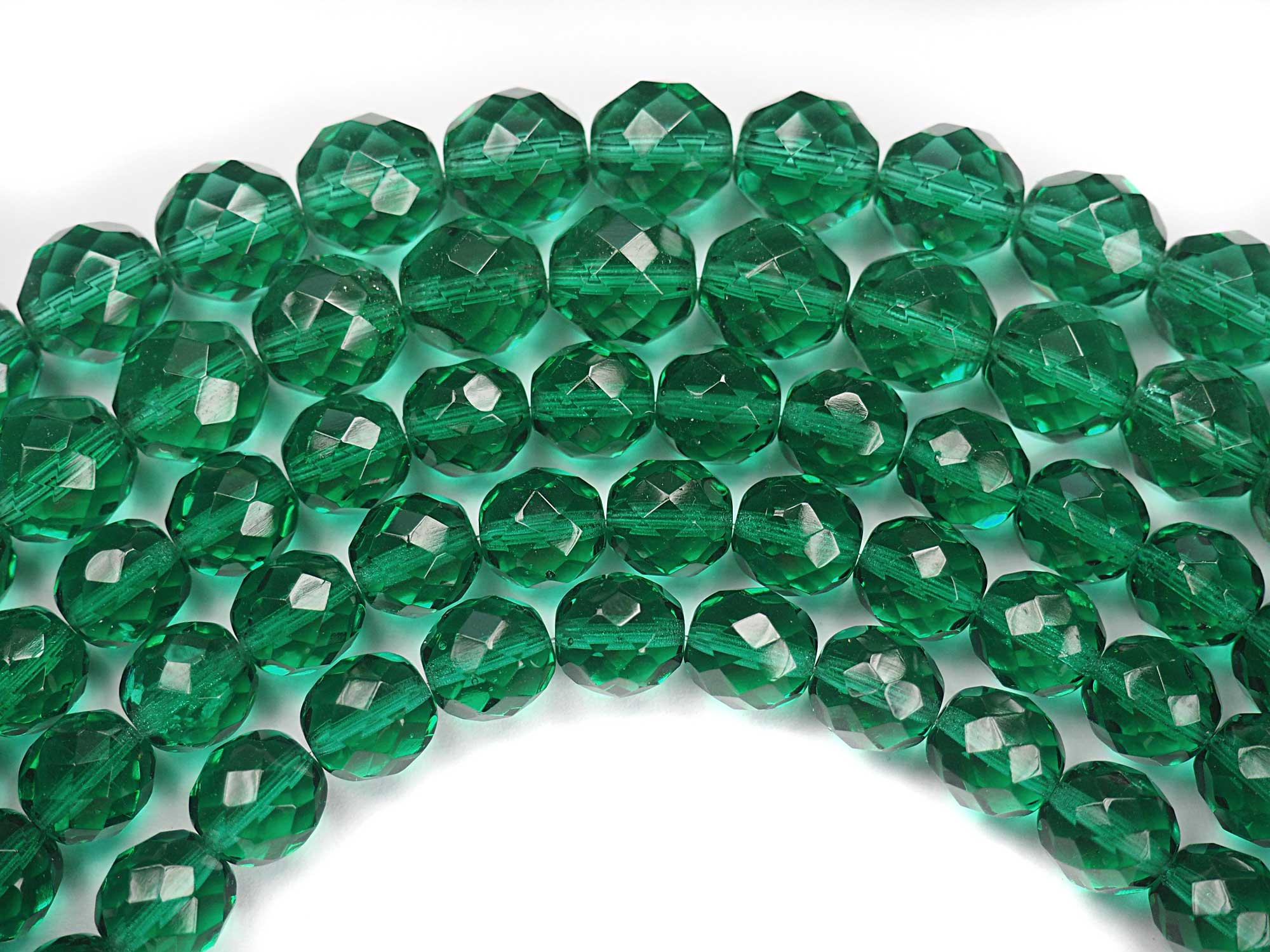 Light Emerald, Czech Fire Polished Round Faceted Glass Beads, 16 inch strand, lt.green