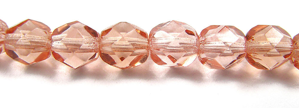 Light Peach, Peach Rosaline, Czech Fire Polished Round Faceted Glass Beads, strands