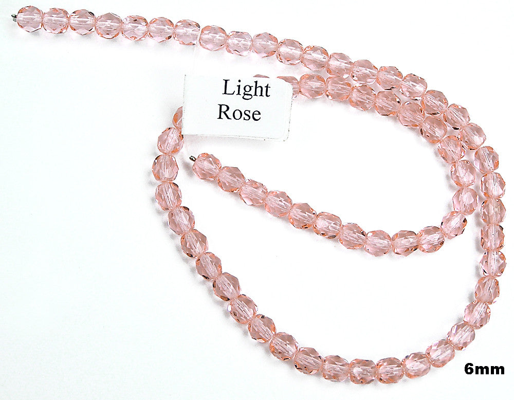 Light Rose, Czech Fire Polished Round Faceted Glass Beads, 16 inch strand