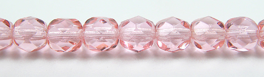 Light Rose, Czech Fire Polished Round Faceted Glass Beads, 16 inch strand