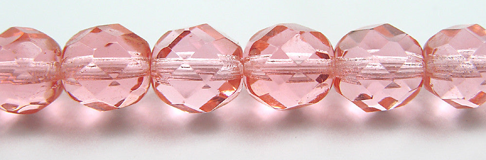 Light Rose, Czech Fire Polished Round Faceted Glass Beads, 16 inch strand