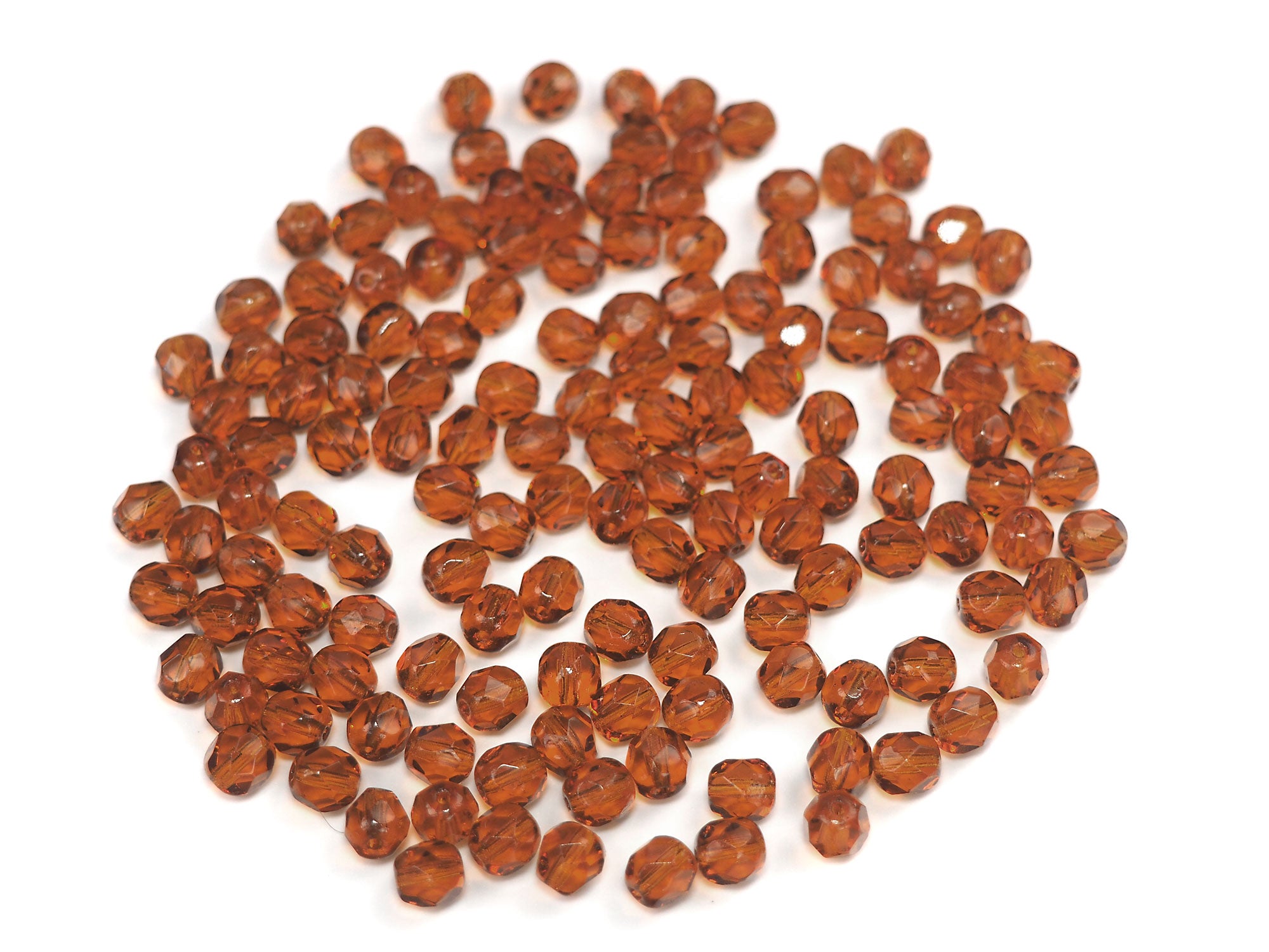 Medium Topaz, loose Czech Fire Polished Round Faceted Glass Beads, Brown, 3mm, 4mm, 6mm