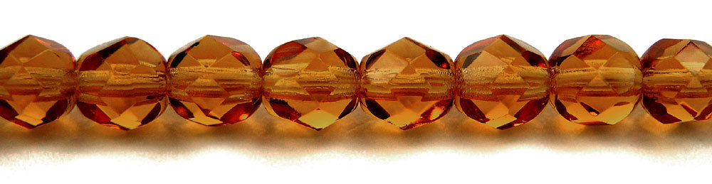 Medium Topaz, loose Czech Fire Polished Round Faceted Glass Beads, Brown, 3mm, 4mm, 6mm