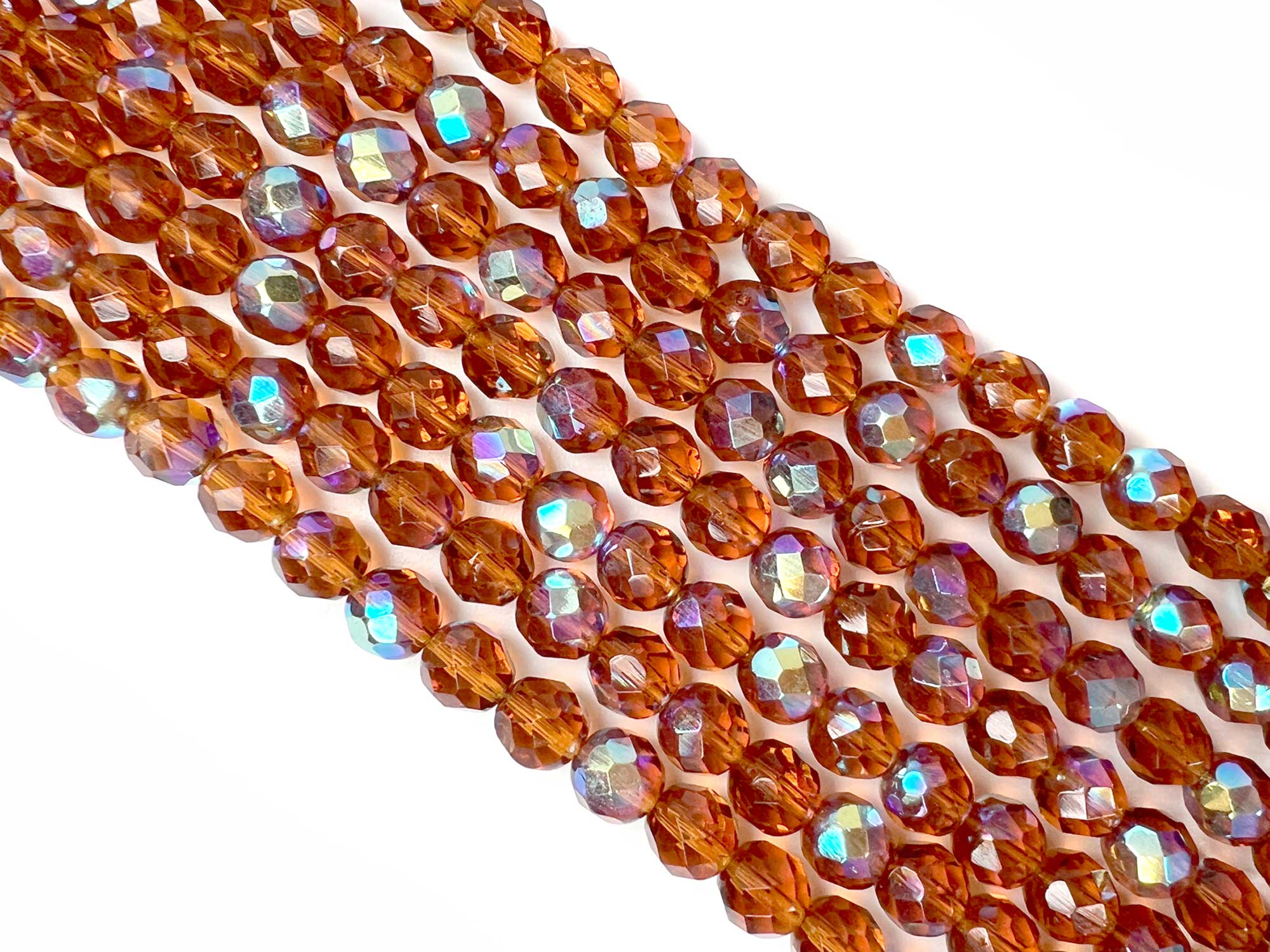 Medium Topaz AB coated loose Czech Fire Polished Round Faceted Glass Beads Brown with AB 6mm 300pcs