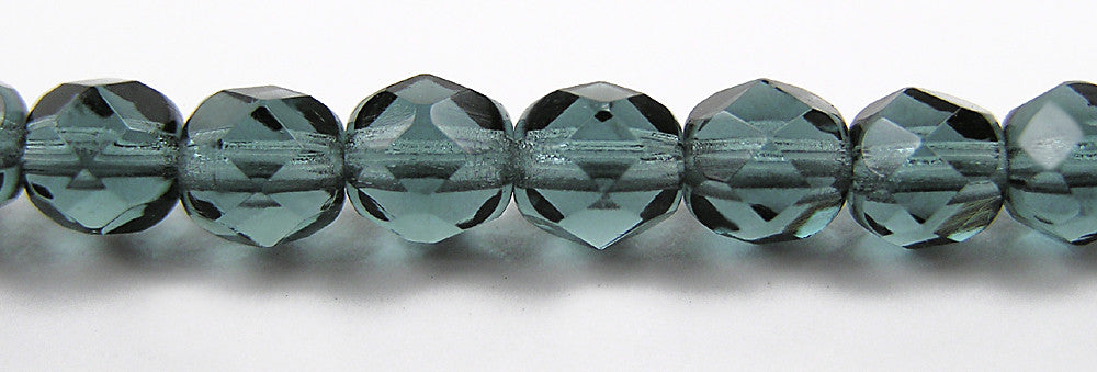 Montana, Czech Fire Polished Round Faceted Glass Beads, 16 inch strand, silvery blue