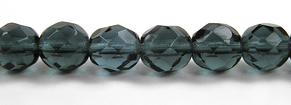 Montana, Czech Fire Polished Round Faceted Glass Beads, 16 inch strand, silvery blue
