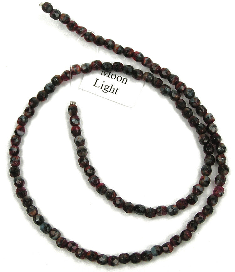Moon Light, Czech Fire Polished Round Faceted Glass Beads, 16 inch strand
