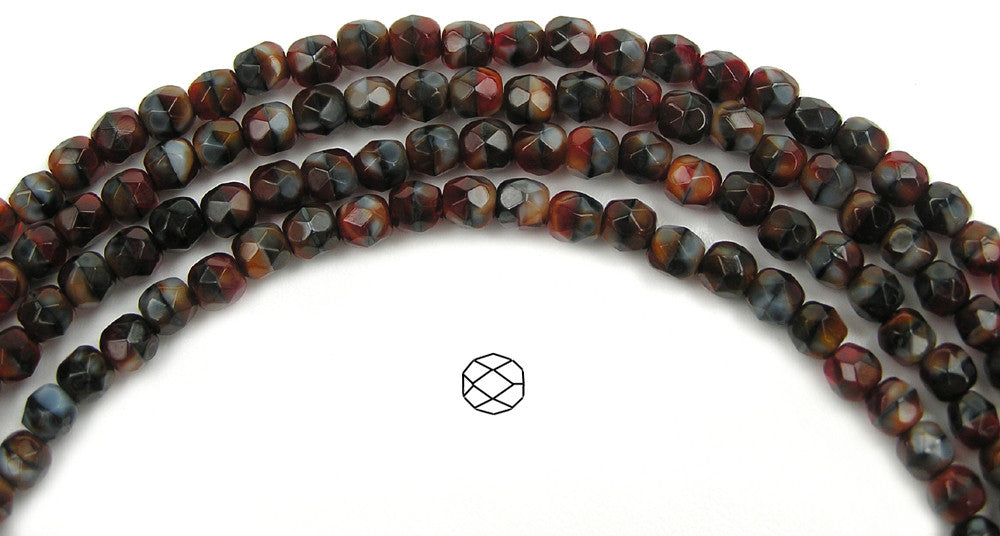 MoonLight 3-tone Opaque, loose Czech Fire Polished Round Faceted Glass Beads