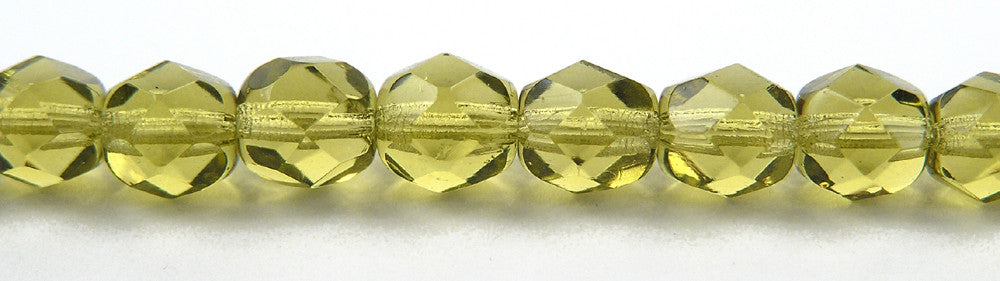 Olivine, Czech Fire Polished Round Faceted Glass Beads, 16 inch strand, olive green