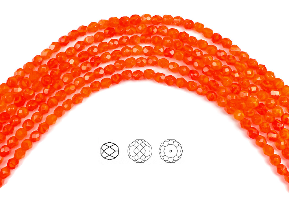 Orange Opal, Czech Fire Polished Round Faceted Glass Beads, 16 inch strand