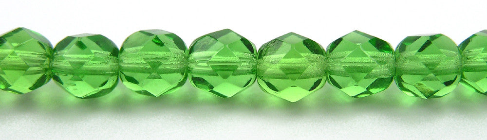 Peridot, Czech Fire Polished Round Faceted Glass Beads, 16 inch strand