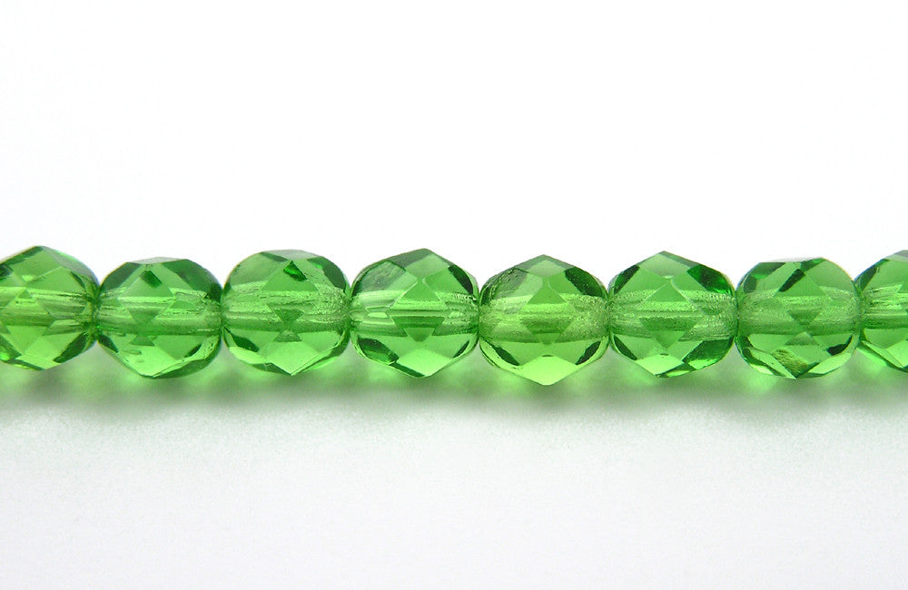 Peridot, Czech Fire Polished Round Faceted Glass Beads, 16 inch strand