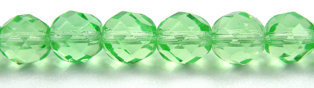 Peridot, Czech Fire Polished Round Faceted Glass Beads, 16 inch strand