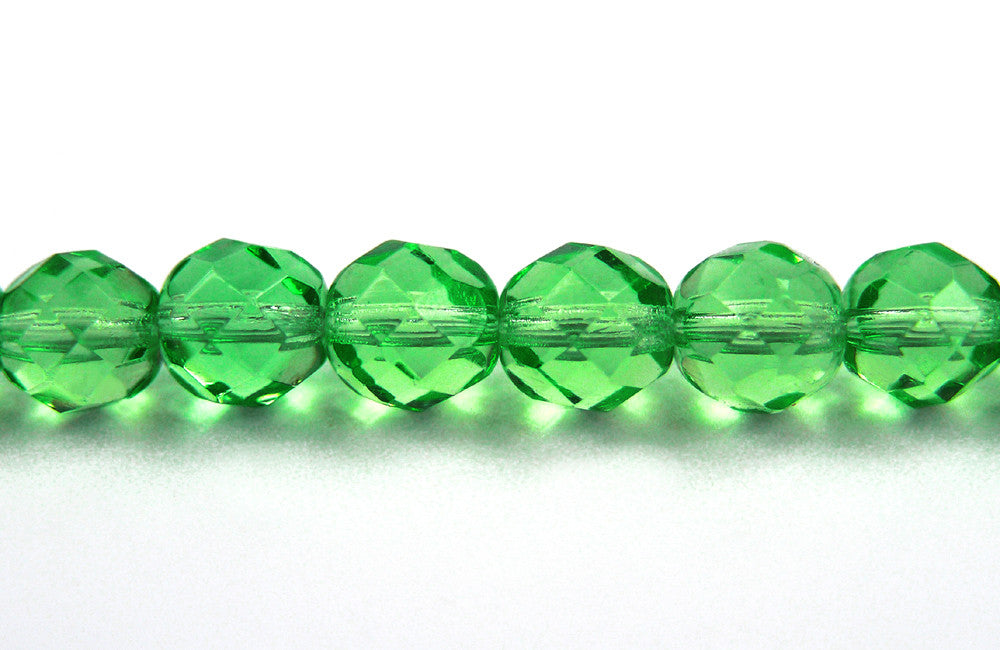 Peridot green Czech Fire Polished Round Faceted Glass Beads 16 inch strand in sizes 3mm 4mm 6mm 8mm 10mm 12mm