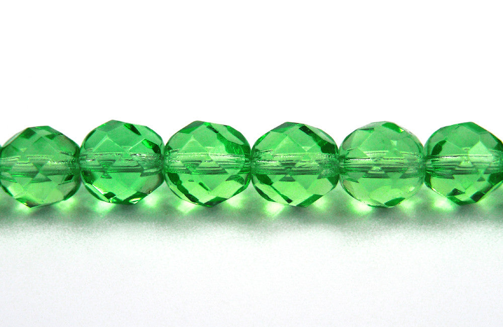 Peridot, Czech Fire Polished Round Faceted Glass Beads, 16 inch strand