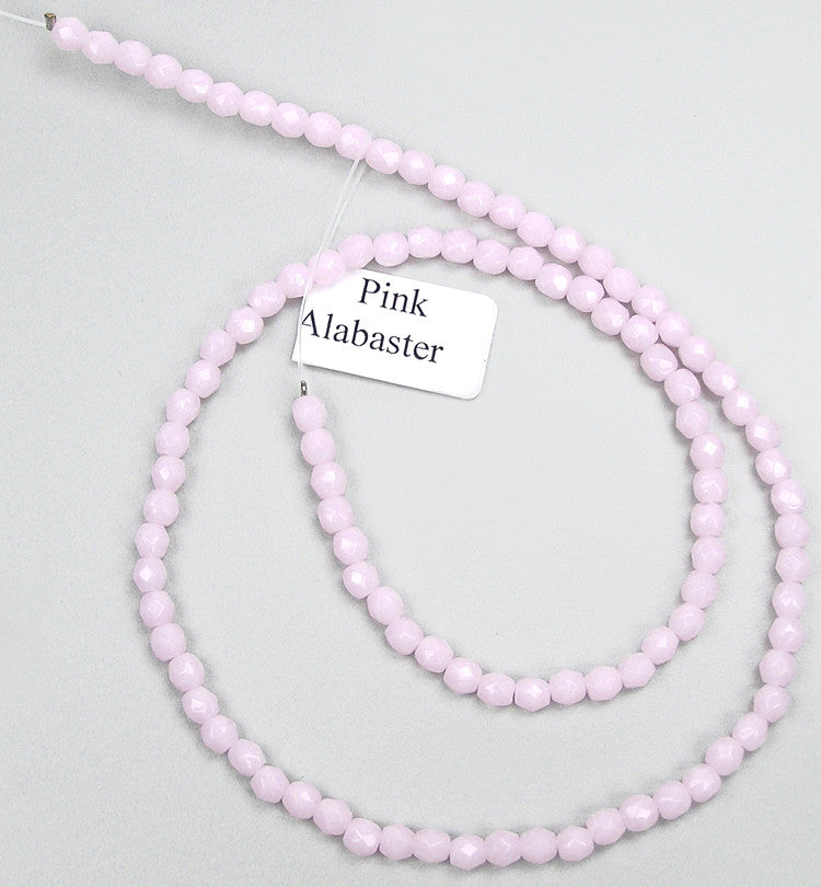 Pink Alabaster Opaque Czech Fire Polished Round Faceted Glass Beads 16 inch strand 4mm 6mm