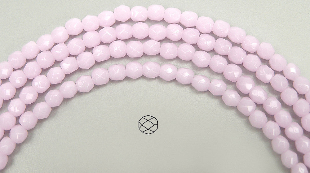Pink Alabaster, Opaque loose Czech Fire Polished Round Faceted Glass Beads