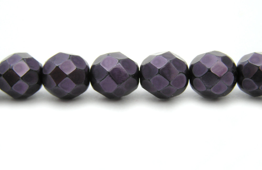 Purple Carmen Metallic Pearl, Czech Fire Polished Round Faceted Glass Beads, Faceted Pearls