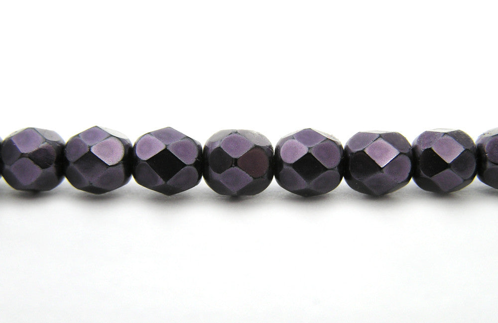 Purple Carmen Metallic Pearl, Czech Fire Polished Round Faceted Glass Beads, Faceted Pearls