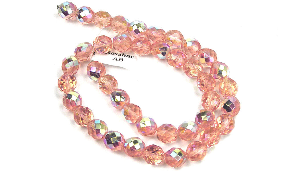 Rosaline AB coated Czech Fire Polished Round Faceted Glass Beads 16 inch strand 3mm 4mm 6mm 8mm
