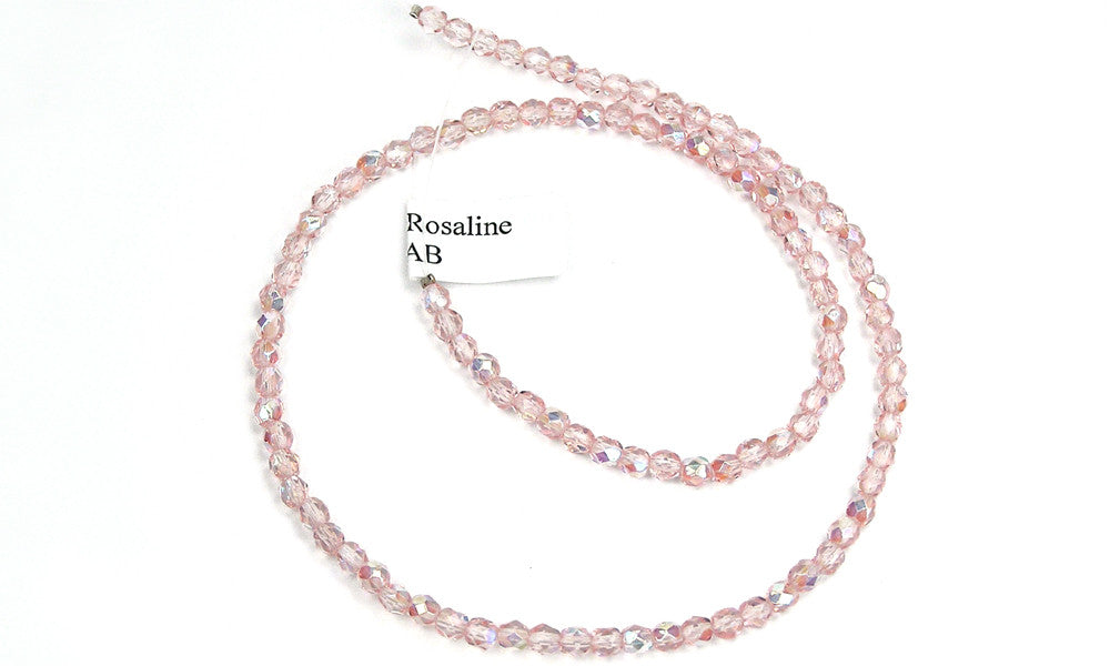 Rosaline AB coated Czech Fire Polished Round Faceted Glass Beads 16 inch strand 3mm 4mm 6mm 8mm