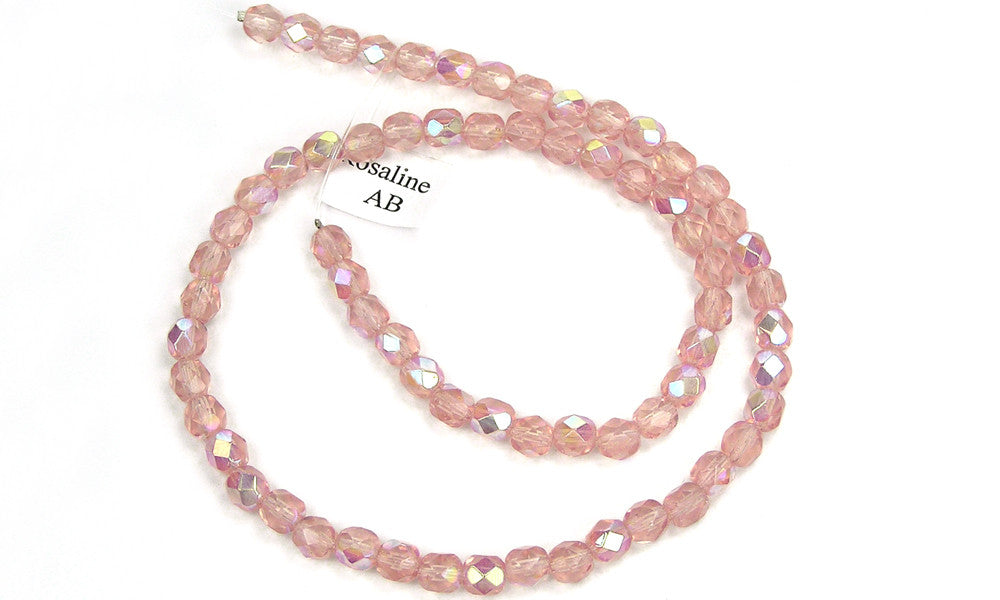 Rosaline AB coated Czech Fire Polished Round Faceted Glass Beads 16 inch strand 3mm 4mm 6mm 8mm