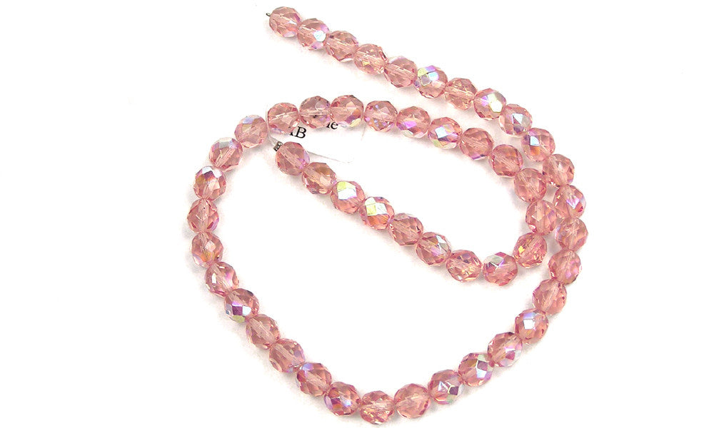 Rosaline AB coated Czech Fire Polished Round Faceted Glass Beads 16 inch strand 3mm 4mm 6mm 8mm