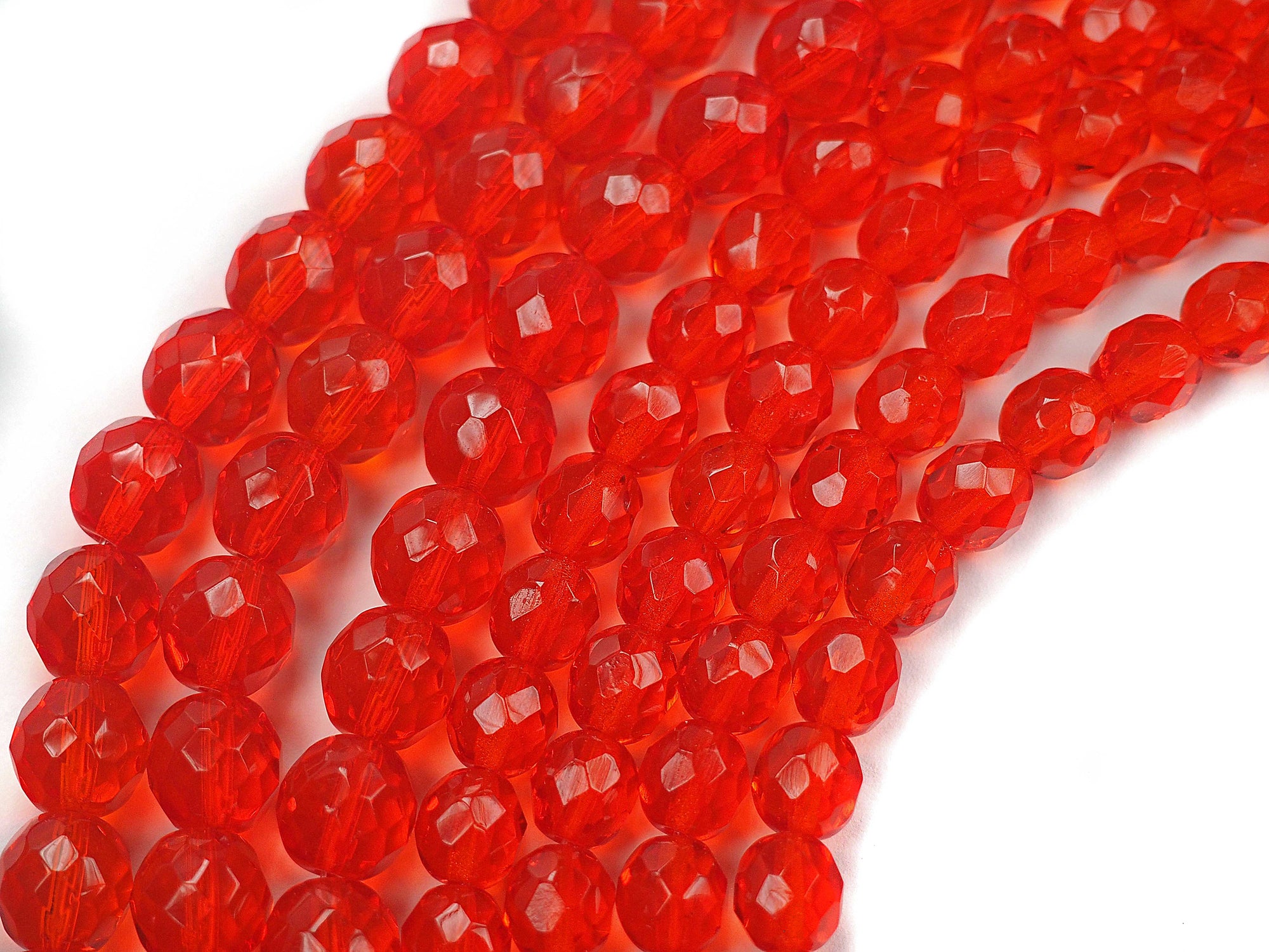 Red Hyacinth, Czech Fire Polished Round Faceted Glass Beads