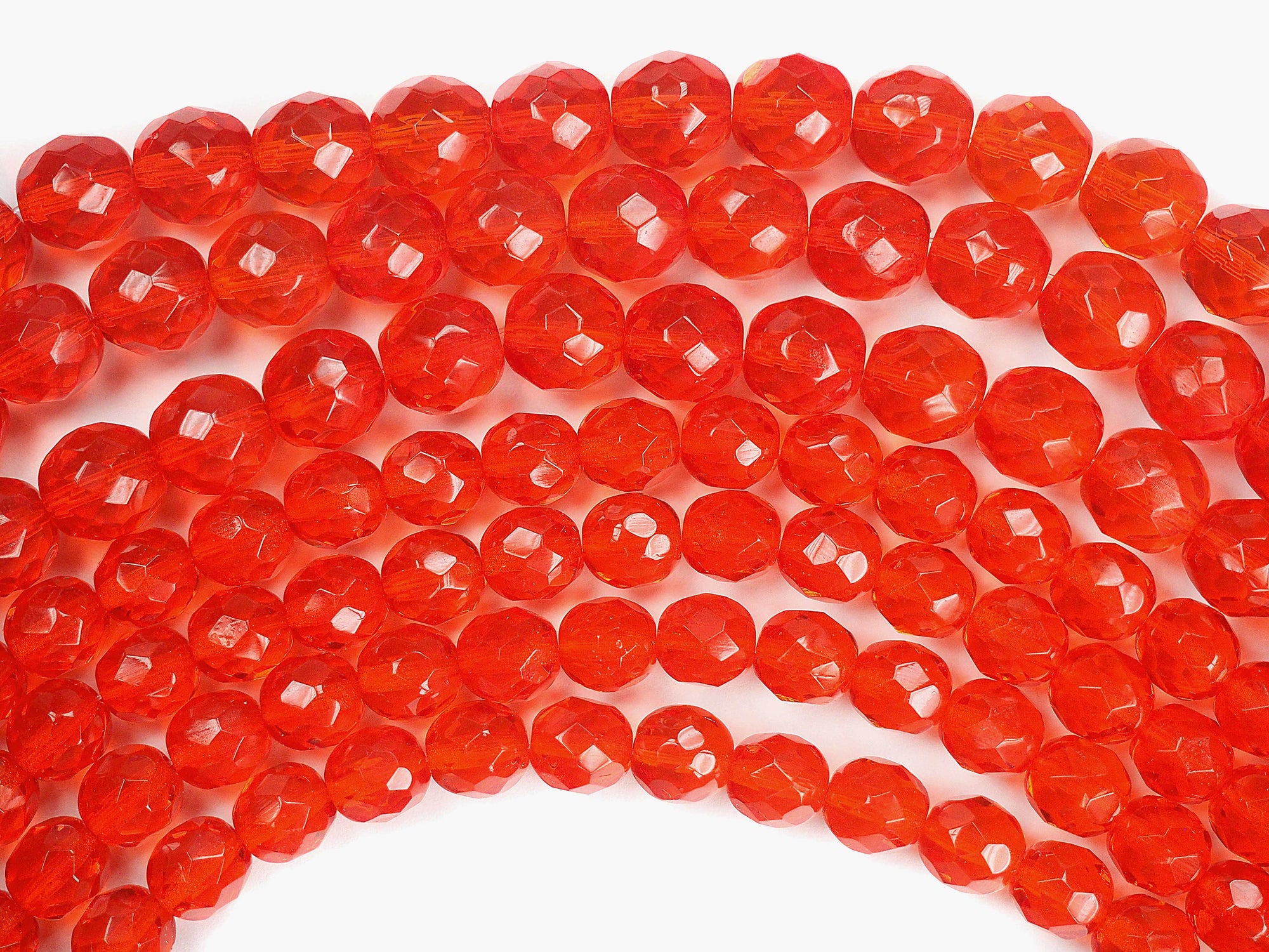 Red Hyacinth, Czech Fire Polished Round Faceted Glass Beads