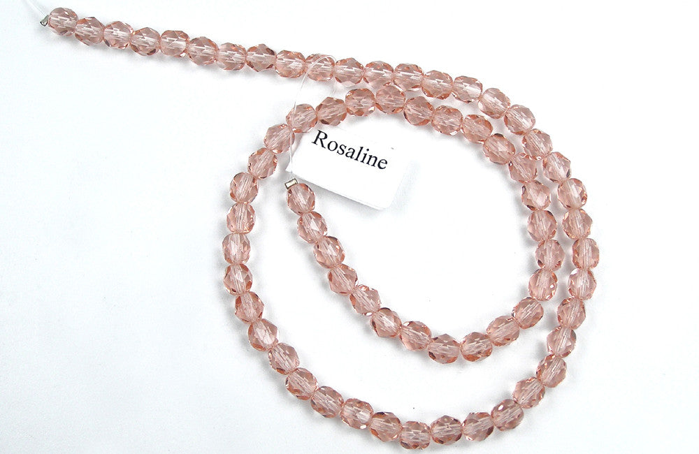 Rosaline, Czech Fire Polished Round Faceted Glass Beads, 16 inch strand