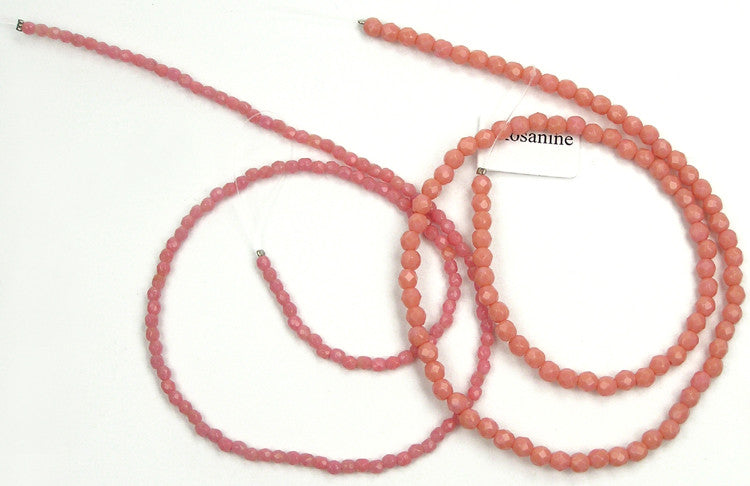 Rosanine Opaque, Czech Fire Polished Round Faceted Glass Beads, 16 inch strand