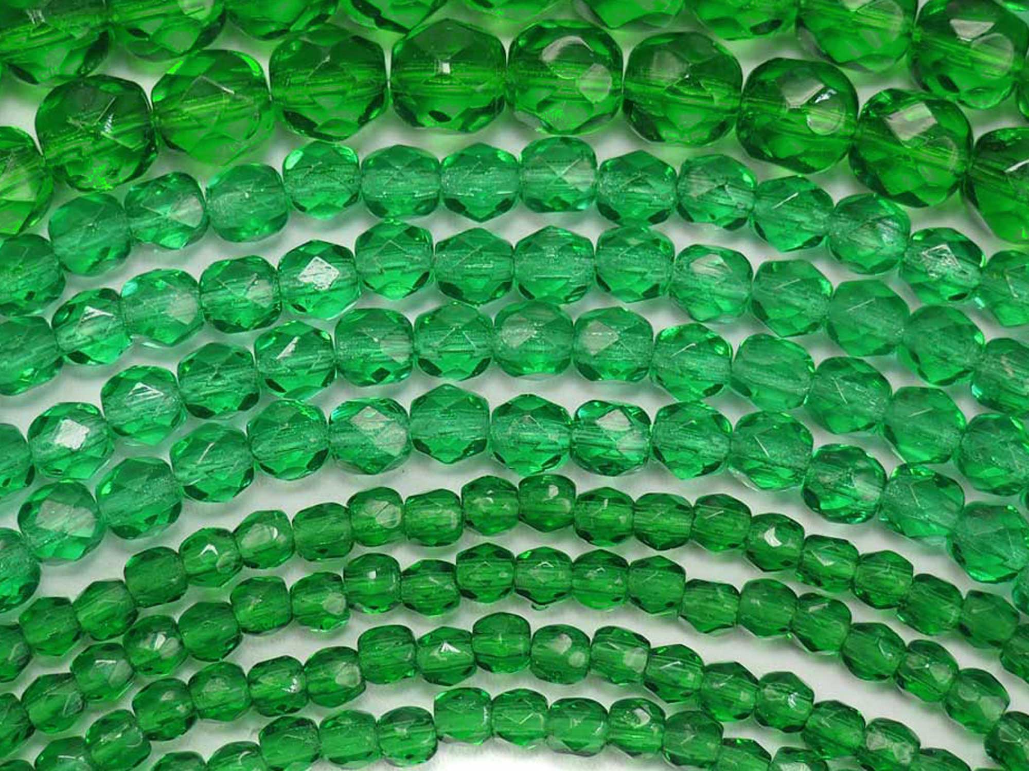Shamrock Spring Green, Czech Fire Polished Round Faceted Glass Beads, 16 inch strand