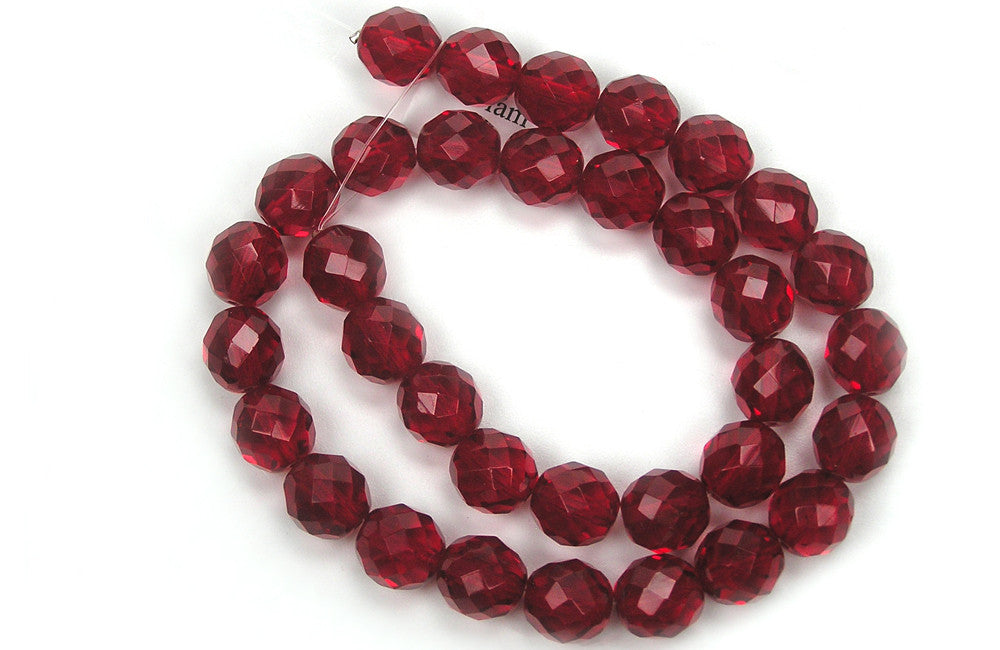 Siam, Czech Fire Polished Round Faceted Glass Beads, 16 inch strand