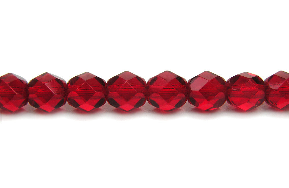 Siam, Czech Fire Polished Round Faceted Glass Beads, 16 inch strand